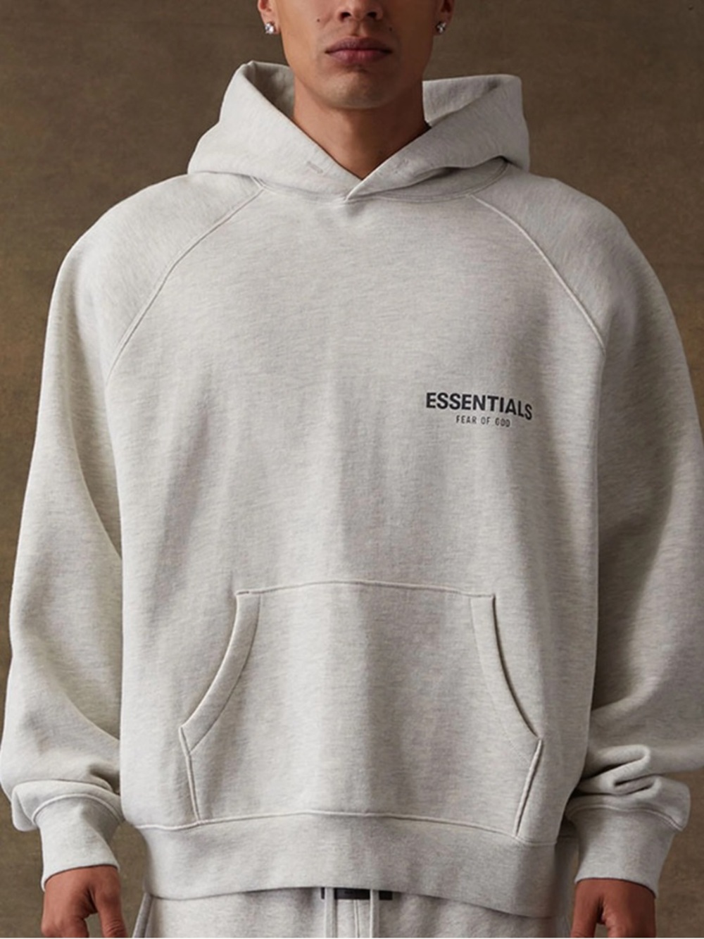 🆕 Fear of Gods Essentials Hoodie Light Oatmeal Hooded Sweatshirt - Picture 2 of 10